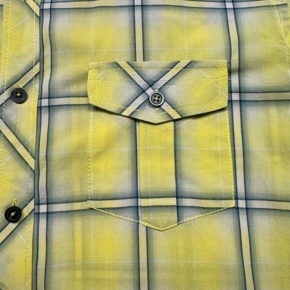 Vintage Red Button Up Casual Embroidered Short Sleeve Shirt Men L Yellow Blue - Picture 7 of 10